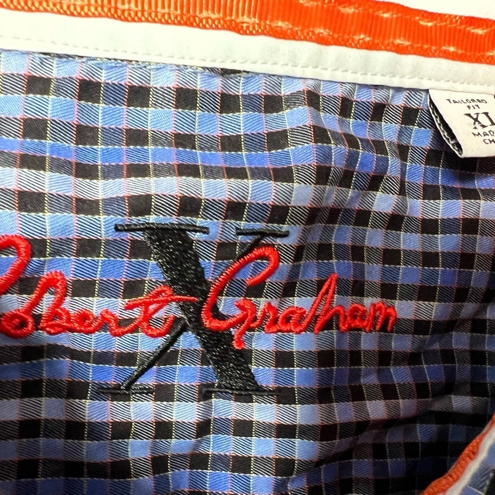 Robert Graham X Shirt Salmon Men Flip Cuff Checkered XL Tailored Fit 519 - Picture 2 of 4